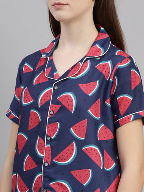 Water Melon Blue Women's Night Suits  Bushirt   