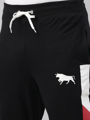 Black Solid Side Block Joggers Men's Joggers Bushirt   