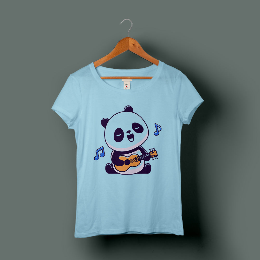 Music Panda T-Shirt Women's Graphic Tees Bushirt   