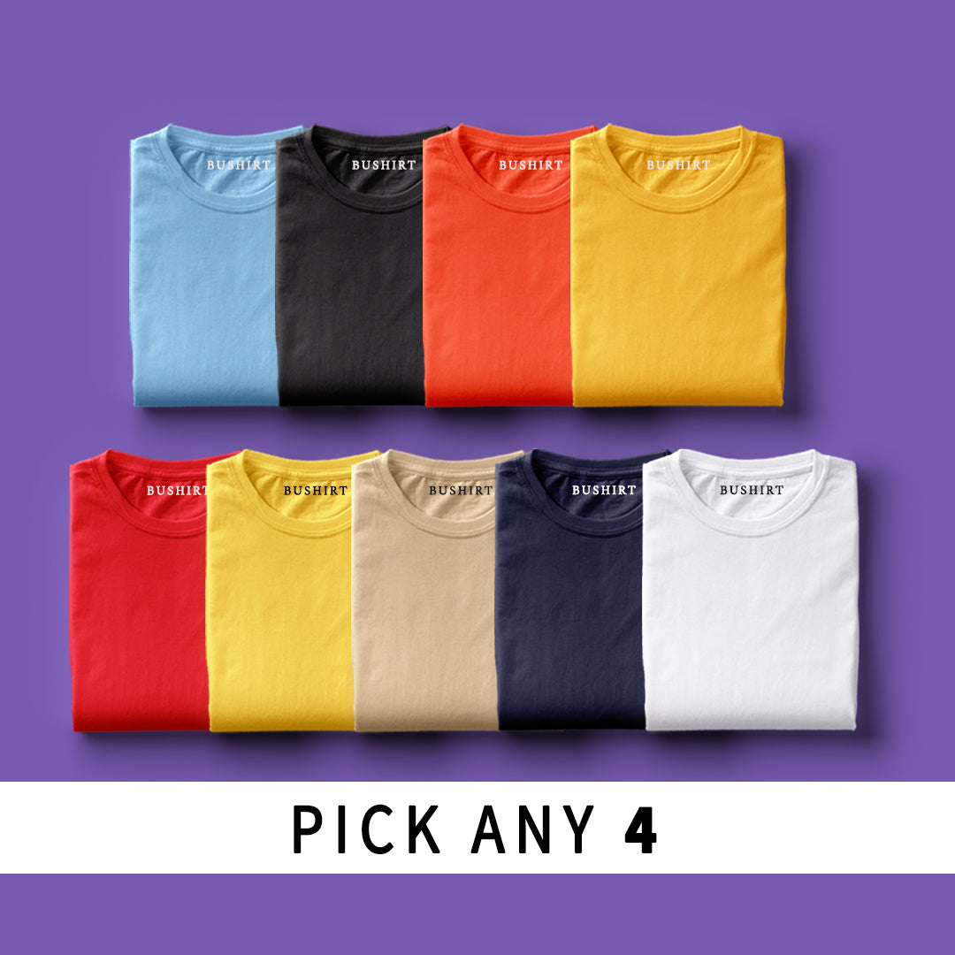 Solid T-Shirts - Pick Any 4 Plain T-Shirts Bushirt   
