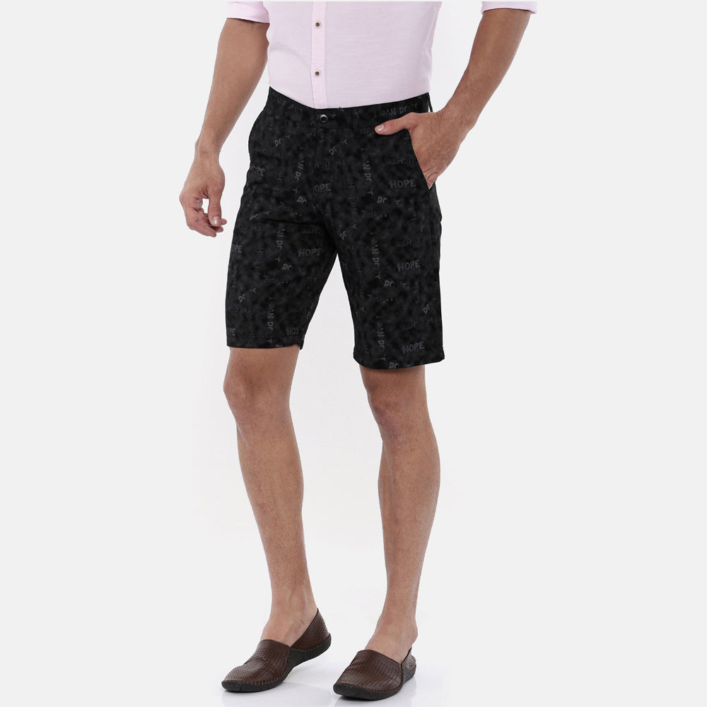 Black Printed Chino Men's Shorts Bushirt   