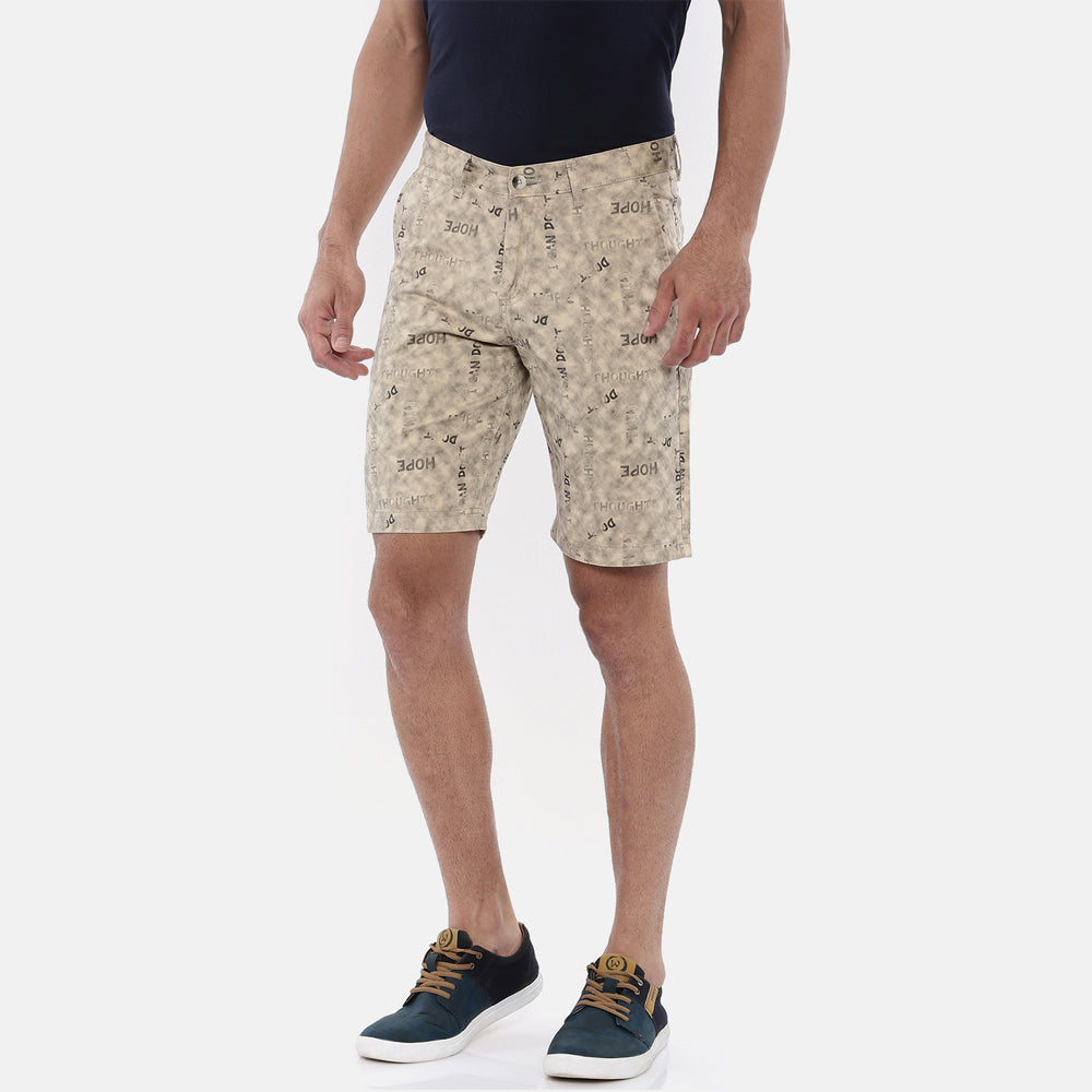 Cream Printed Chino Men's Shorts Bushirt   