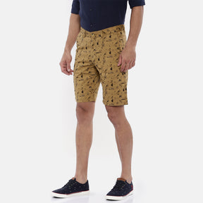 Beige Printed Chino Men's Shorts Bushirt   