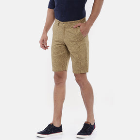 Beige Printed Chino Men's Shorts Bushirt   