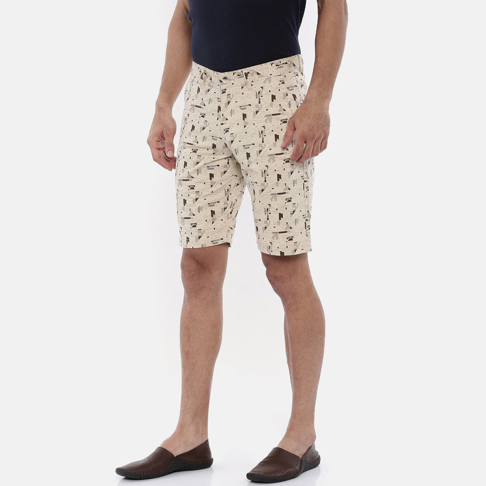 Cream Printed Chino Men's Shorts Bushirt   