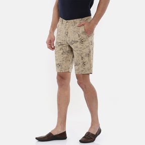 Beige Printed Chino Men's Shorts Bushirt   
