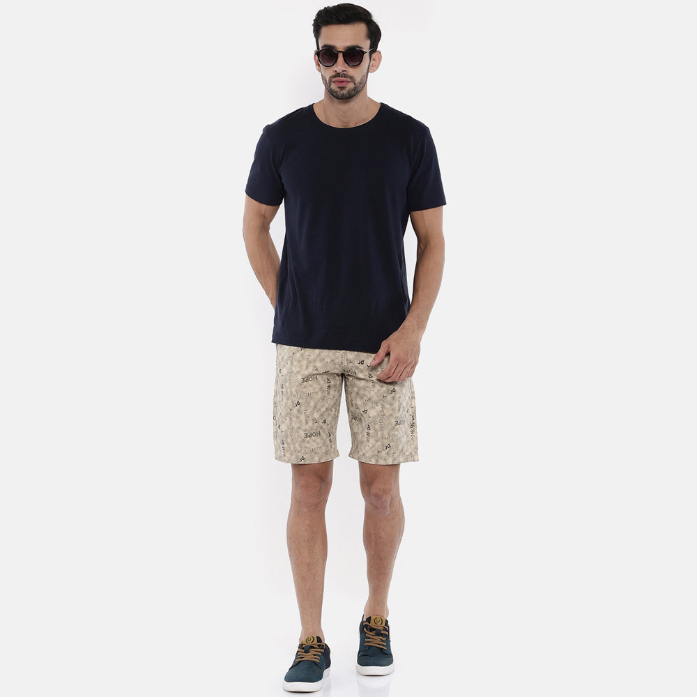 Cream Printed Chino Men's Shorts Bushirt   