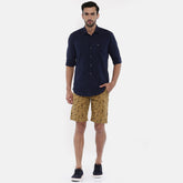 Beige Printed Chino Men's Shorts Bushirt   