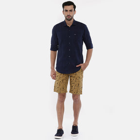 Beige Printed Chino Men's Shorts Bushirt   