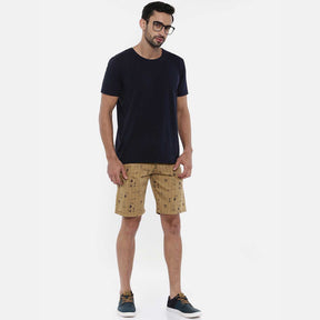 Beige Printed Chino Men's Shorts Bushirt   