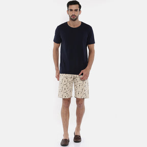 Cream Printed Chino Men's Shorts Bushirt   
