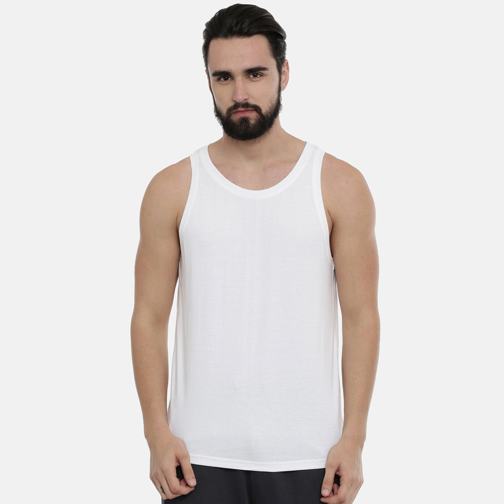 White Sleeveless T-Shirt Vest Bushirt   