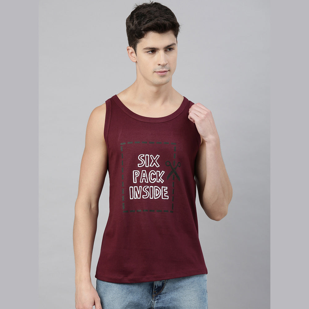 Six Pack Inside Maroon Sleeveless T-Shirt Vest Bushirt   