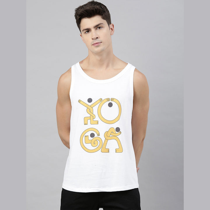 Yoga White Sleeveless T-Shirt Vest Bushirt   