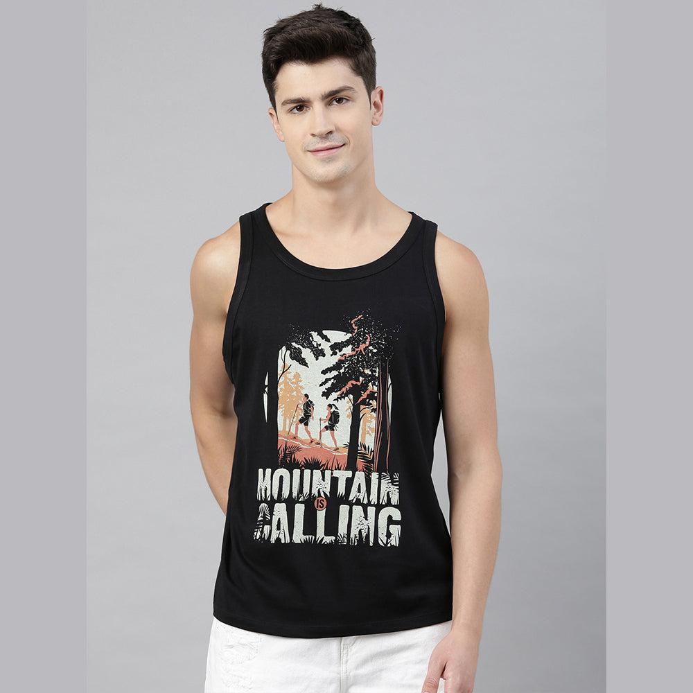 Mountain Is Calling Black Sleeveless T-Shirt Vest Bushirt   