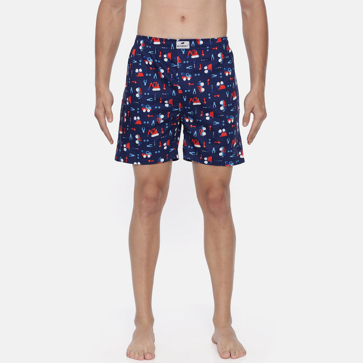 Navy Blue All Over Printed Boxer Boxers Bushirt   