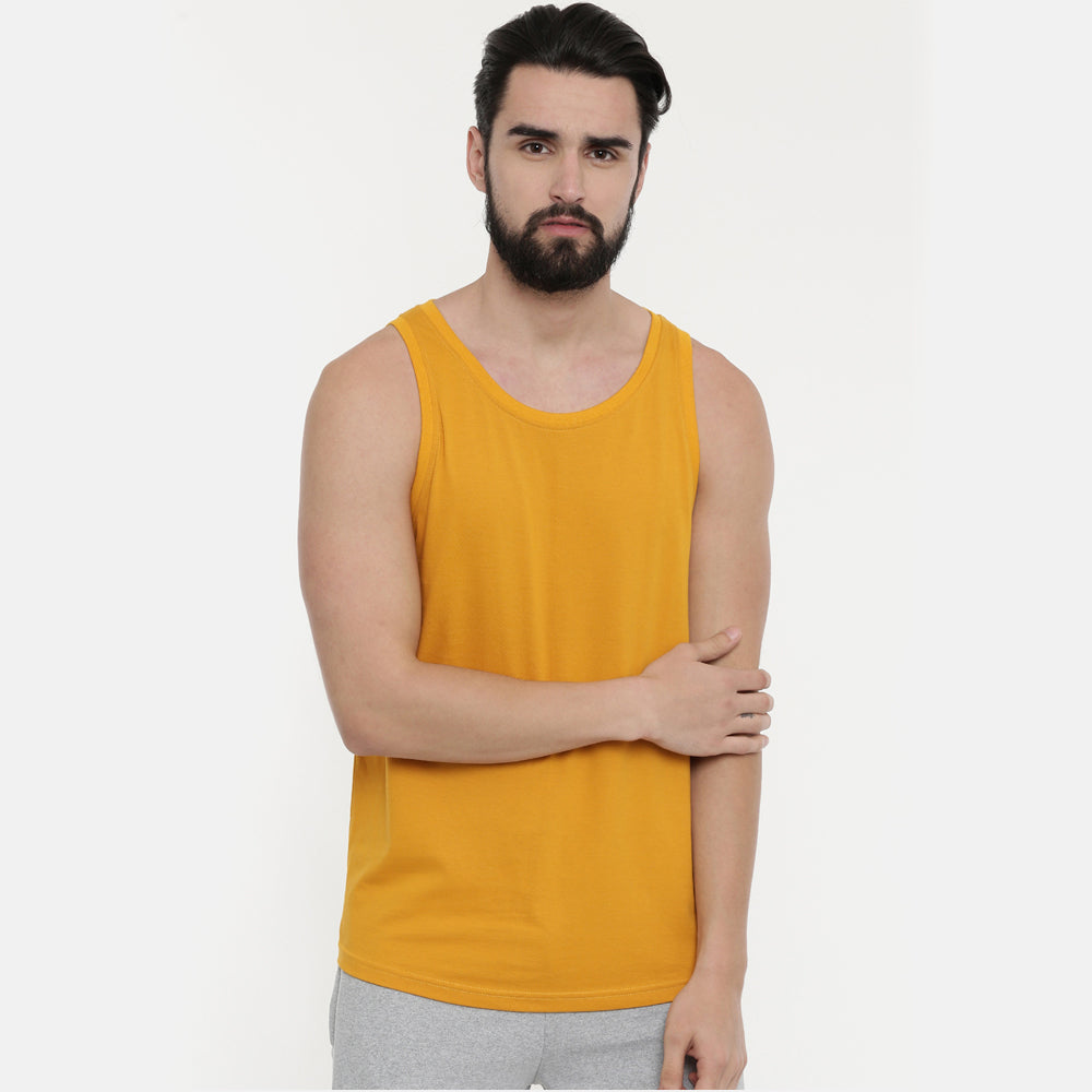 Mustard Sleeveless T-Shirt Vest Bushirt   
