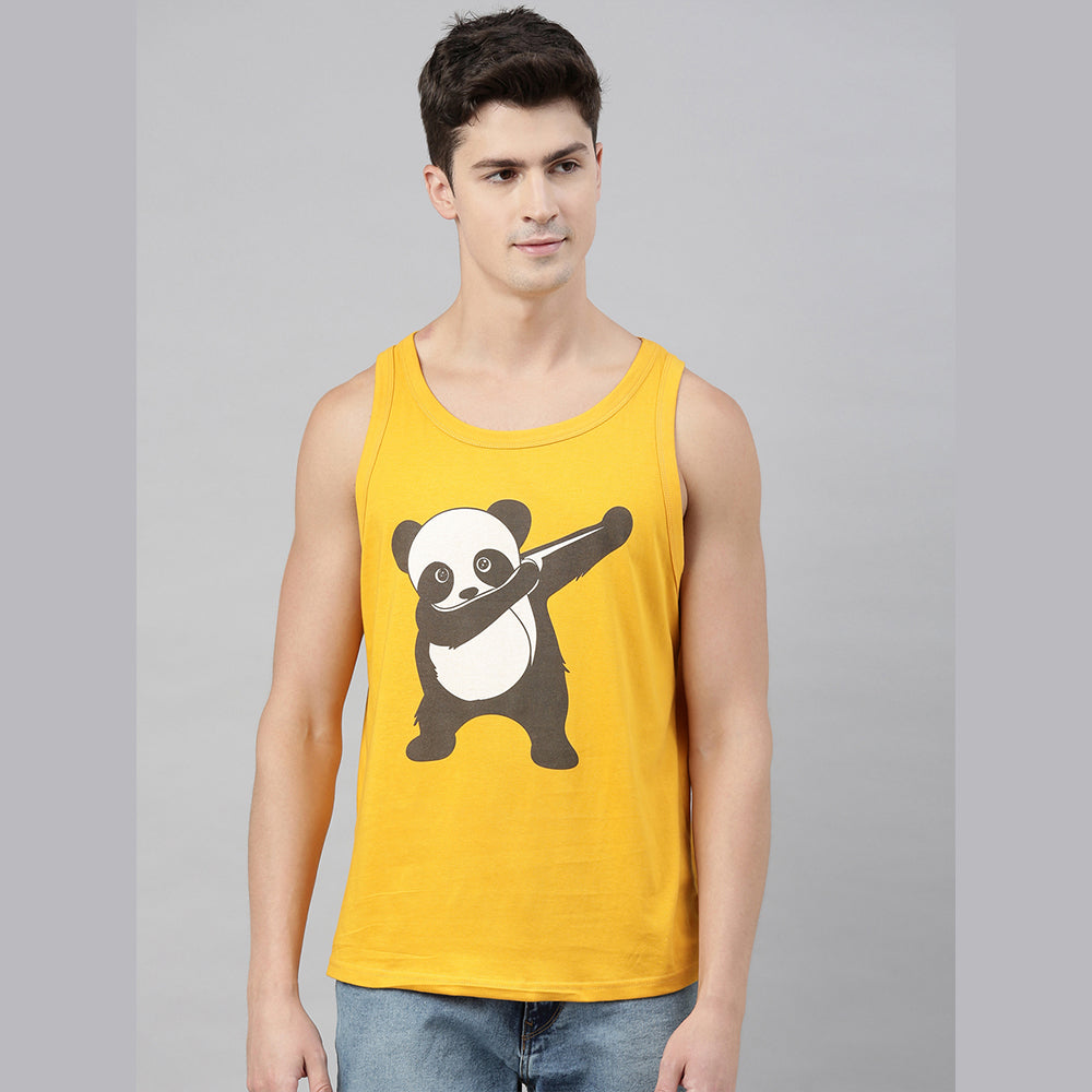 Dab Dance Panda Mustard Sleeveless T-Shirt Vest Bushirt   