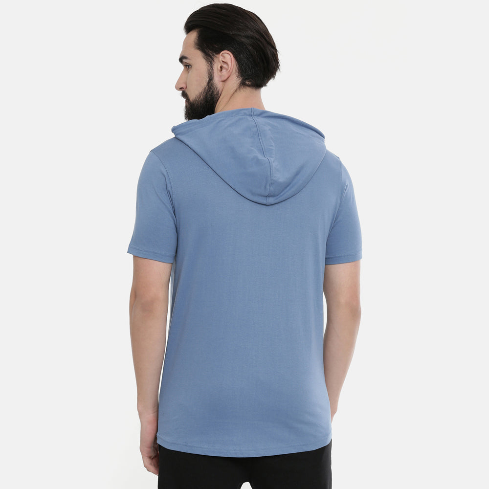 Turquoise Blue Half Sleeves Hoodies Hoodies Bushirt   