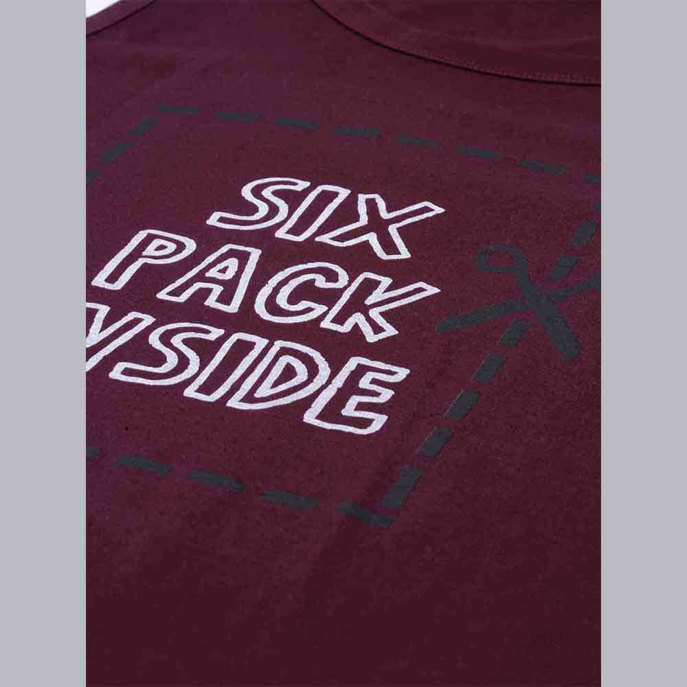 Six Pack Inside Maroon Sleeveless T-Shirt Vest Bushirt   