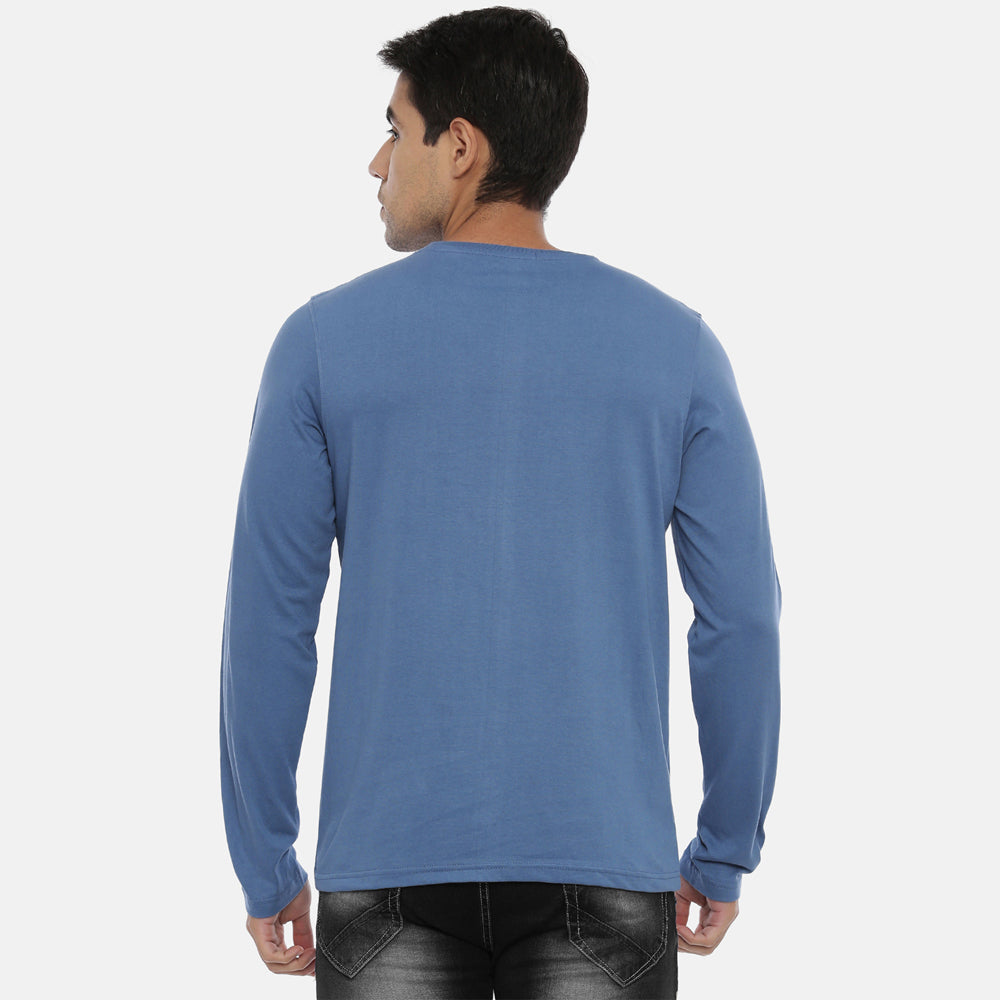 Turquoise Blue Full Sleeves Solid T-Shirt Full Sleeves Bushirt   