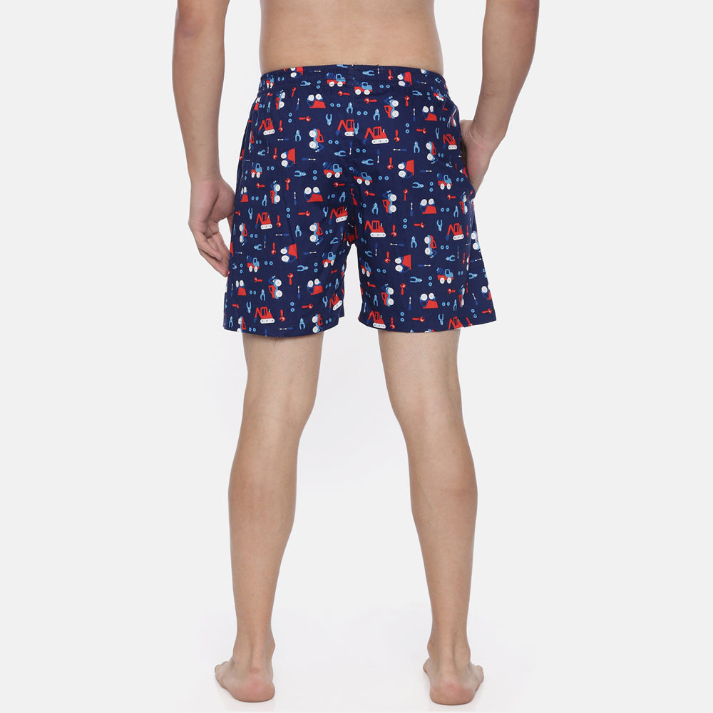 Navy Blue All Over Printed Boxer Boxers Bushirt   