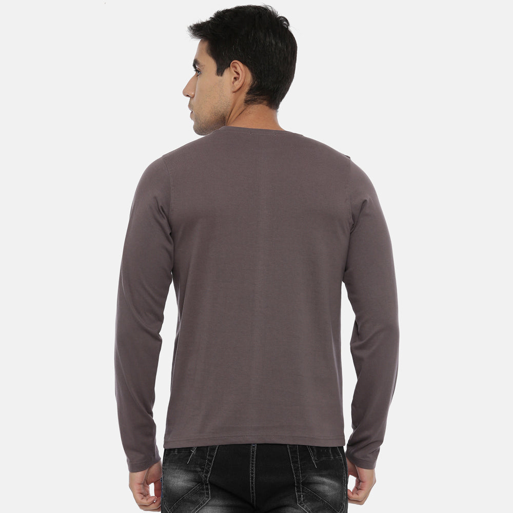 Pebble Grey Full Sleeves Solid T-Shirt Full Sleeves Bushirt   