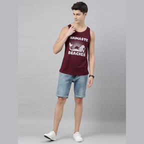 Namaste Beaches Maroon Sleeveless T-Shirt Vest Bushirt   