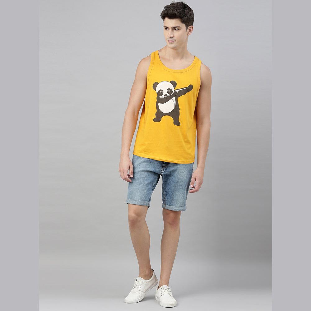 Dab Dance Panda Mustard Sleeveless T-Shirt Vest Bushirt   