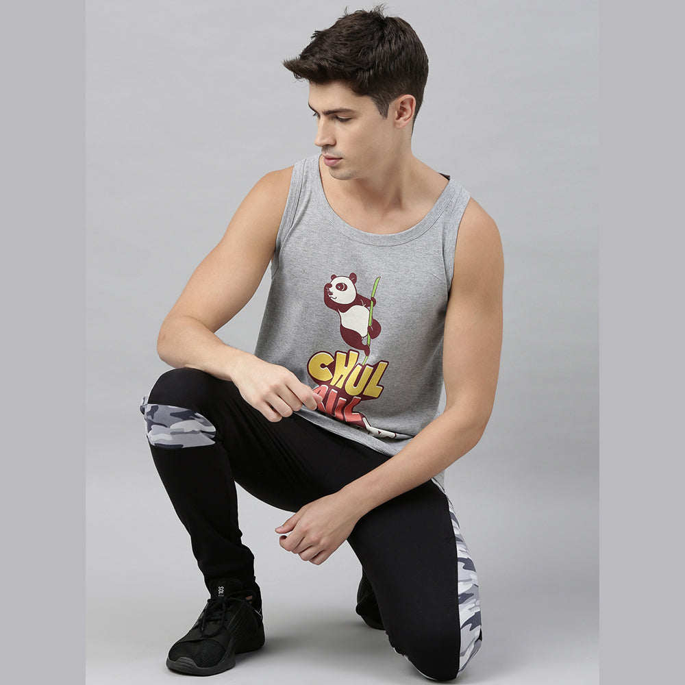 Chul Bul Panda Dark Grey Sleeveless T-Shirt Vest Bushirt   