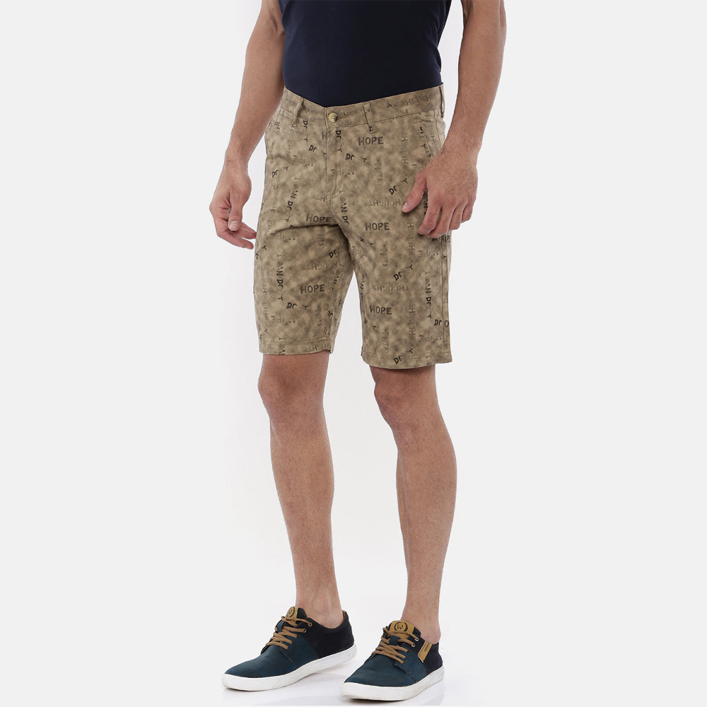 Beige Printed Chino Men's Shorts Bushirt   